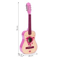 Detská gitara drevená ružová - veľkosť 30, 6 strún kovové a nylonové ECOTOYS