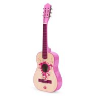 Detská gitara drevená ružová - veľkosť 30, 6 strún kovové a nylonové ECOTOYS