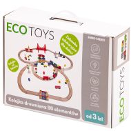 Drevená železnica 90 prvkov + vlak na batériu Ecotoys