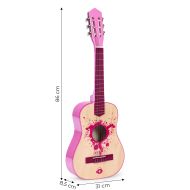 Detská gitara drevená ružová - veľkosť 34, 6 strún kovové a nylonové ECOTOYS