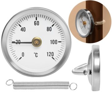 Príložný bimetalový teplomer d63mm s pružinou, 0-120 ° C Ruhhy 8122