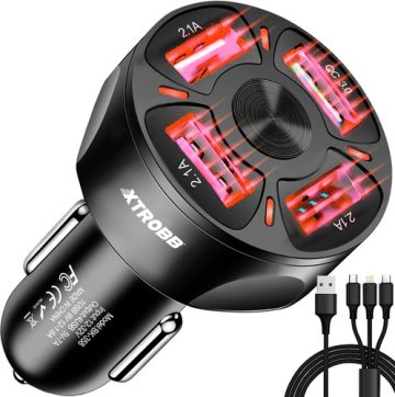 Nabíjačka do auta, 4 konektory USB, Quick Charge + kábel MicroUSB, Lighting, USB-TYP C Xtrobb 19907