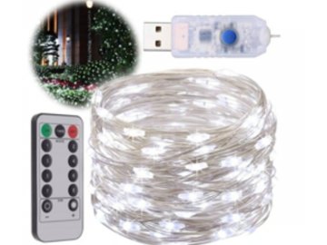 USB Svetelná reťaz 200LED Studená biela 20 metrov + diaľkový ovládač SW035